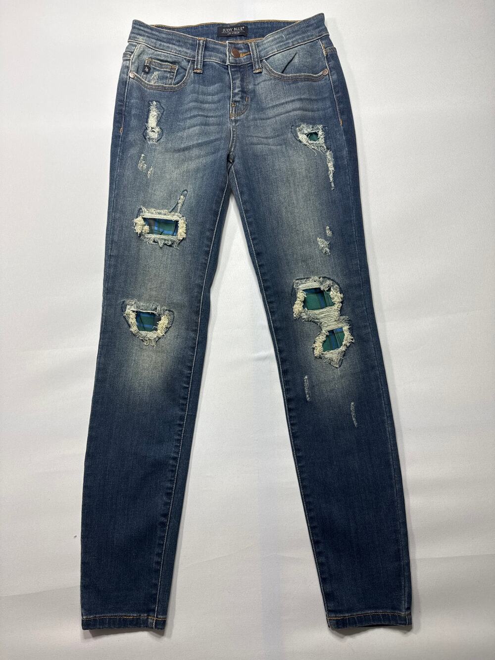 Judy‎ Blue Women's Skinny Fit Plaid Peek-A-Boo Blue Stretch Jeans - 3/26 (26x28)